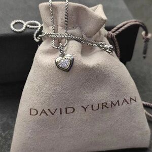 David Yurman Two-Tone Heart Pavé Diamond Necklace - Silver and Gold